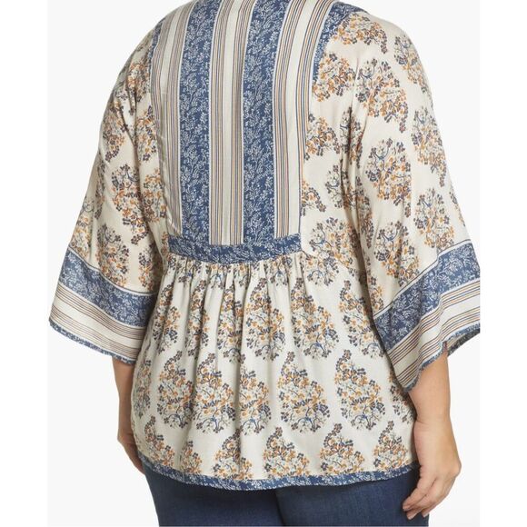 ✨Lucky Brand Mixed Print Peasant Sz Large Top✨ - Picture 2 of 12